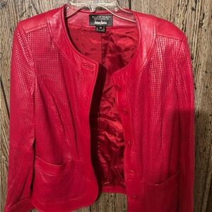 Ellen Tracy Red Leather Jacket with Textured Design